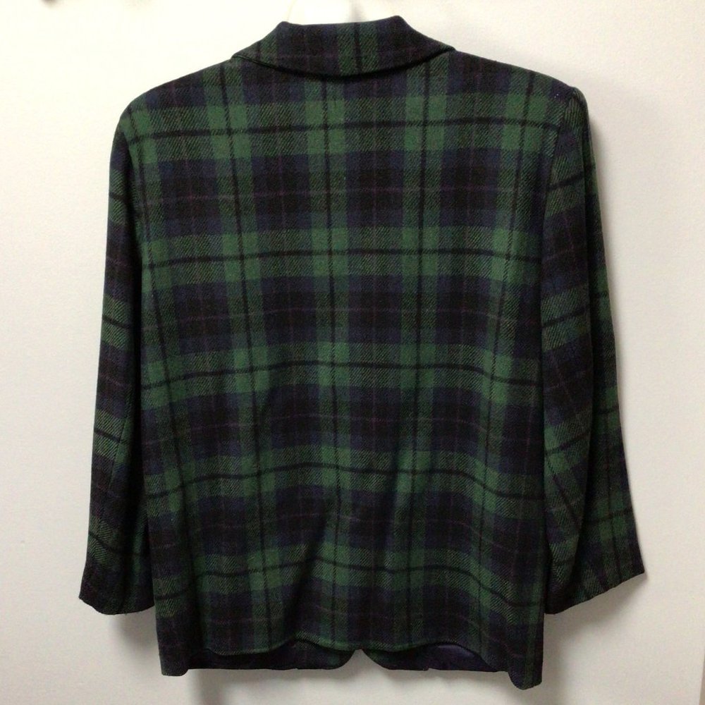 Savannah - Green, blue. black, and purple plaid wool blazer - Picture 2 of 7